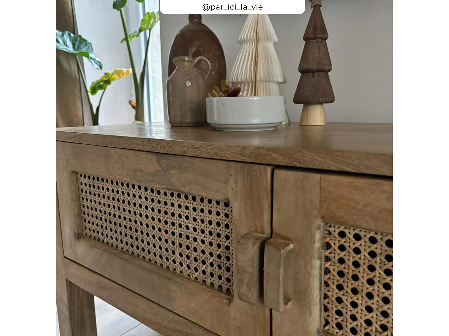 Meuble TV cannage et bois de manguier 140 cm - Tiki