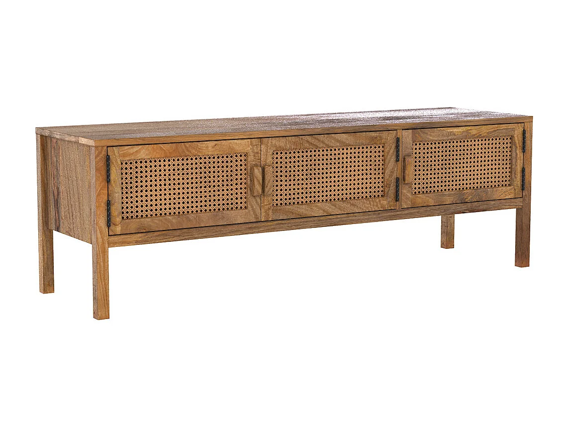 Meuble TV cannage et bois de manguier 140 cm - Tiki