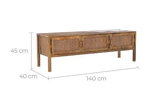 Meuble TV cannage et bois de manguier 140 cm - Tiki