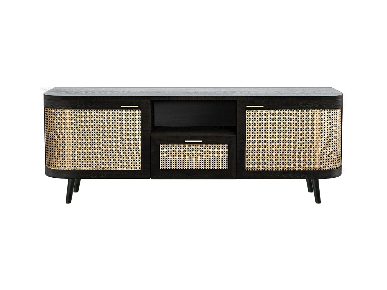 Meuble TV en bois de manguier et cannage 145 cm - Wendy