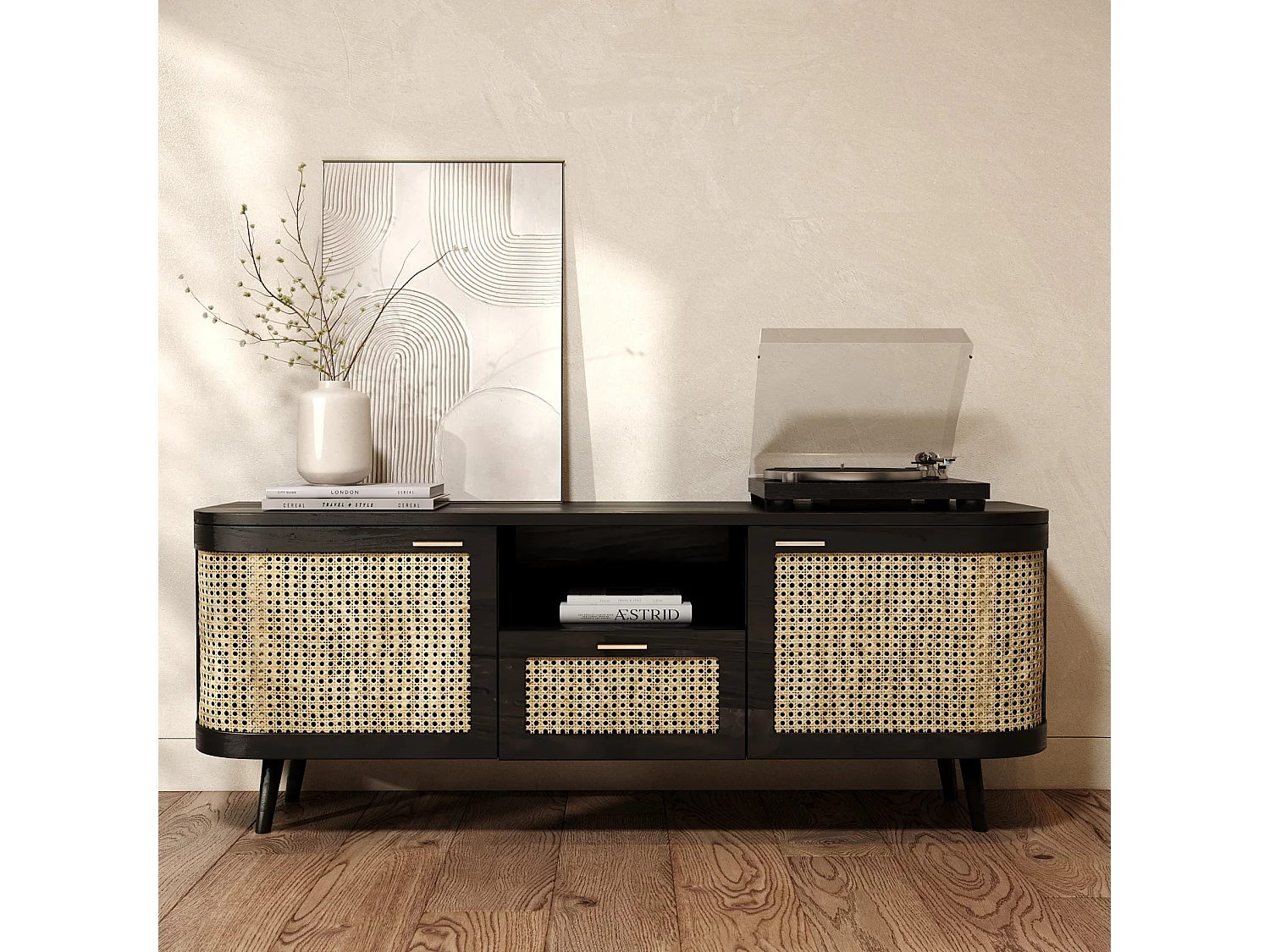 Soporte de TV de madera de mango y caña - Wendy