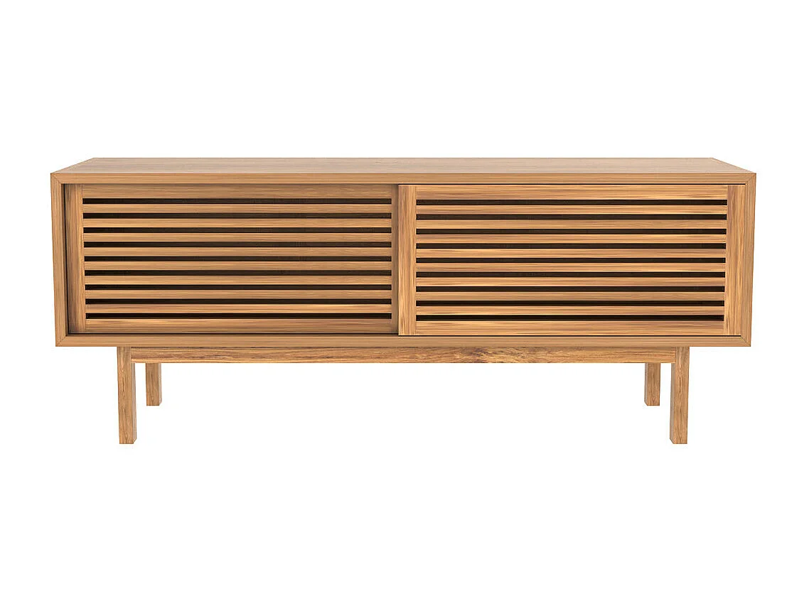 Mueble de TV en madera de teca, 2 puertas correderas - Bormes