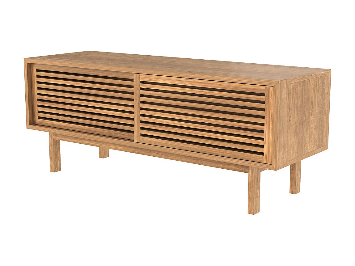 Mueble de TV en madera de teca, 2 puertas correderas - Bormes