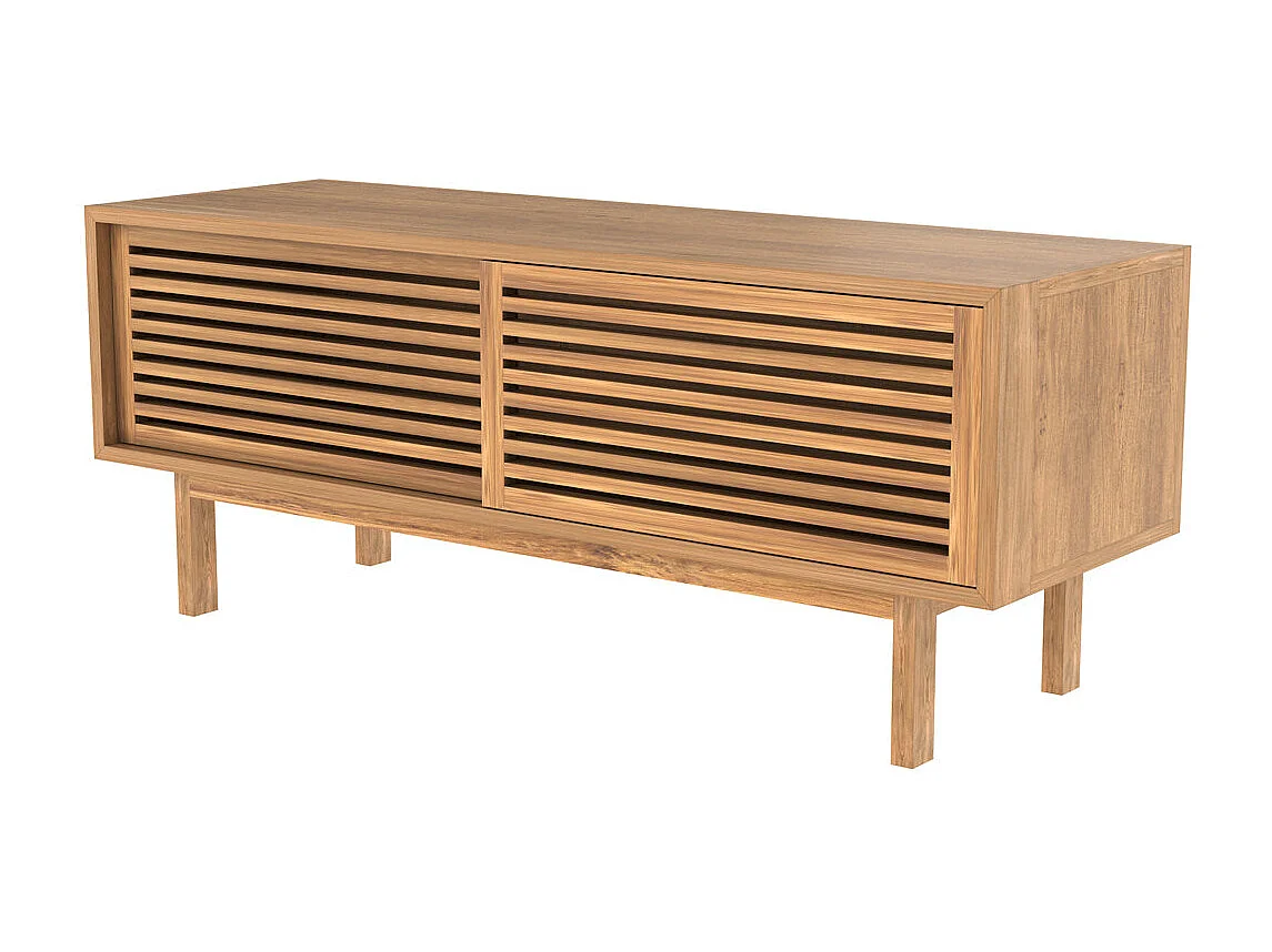 Mueble de TV en madera de teca, 2 puertas correderas - Bormes