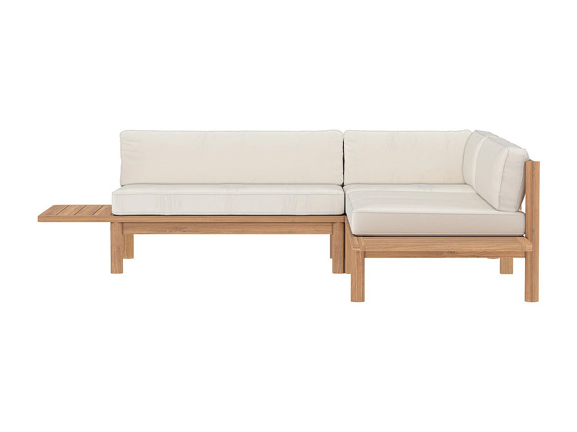 Sofá esquinero de jardín de 4 plazas en madera de teca maciza y tela - Nadila