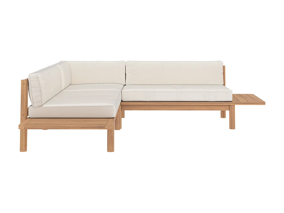Sofá esquinero de jardín de 4 plazas en madera de teca maciza y tela - Nadila
