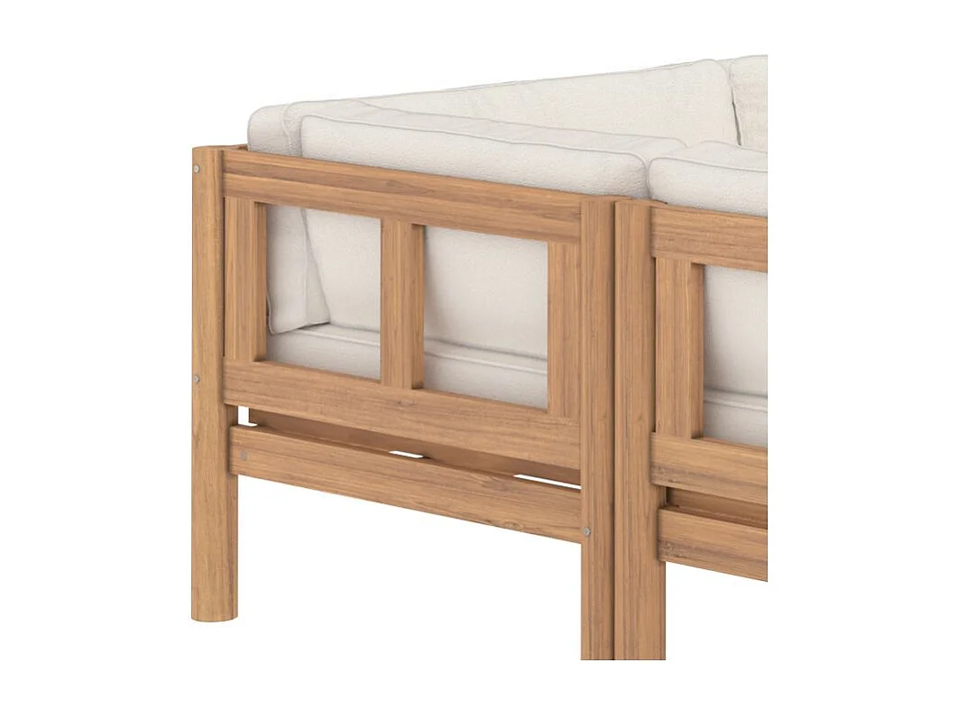 Sofá esquinero de jardín de 4 plazas en madera de teca maciza y tela - Nadila