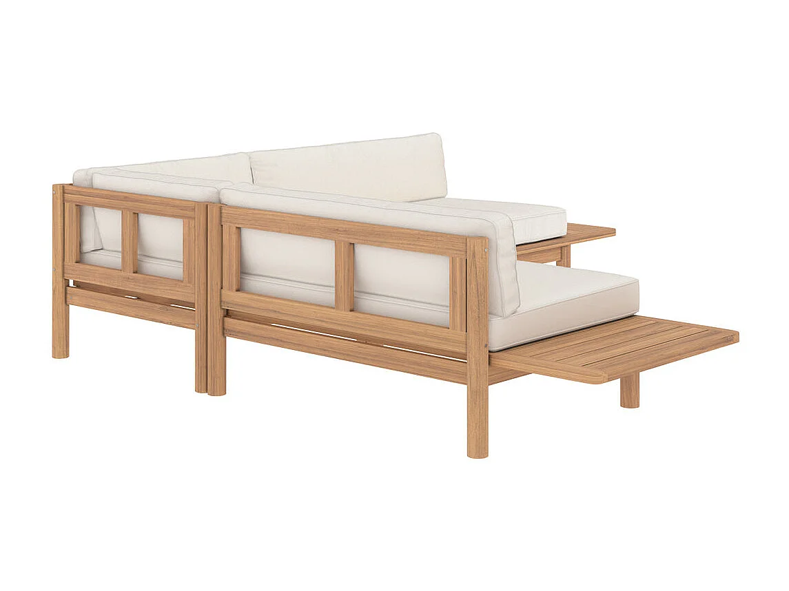 Sofá esquinero de jardín de 4 plazas en madera de teca maciza y tela - Nadila