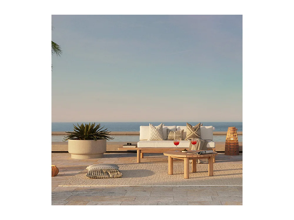 Sofá de jardín de 2 plazas en madera de teca maciza y tela - Nadila