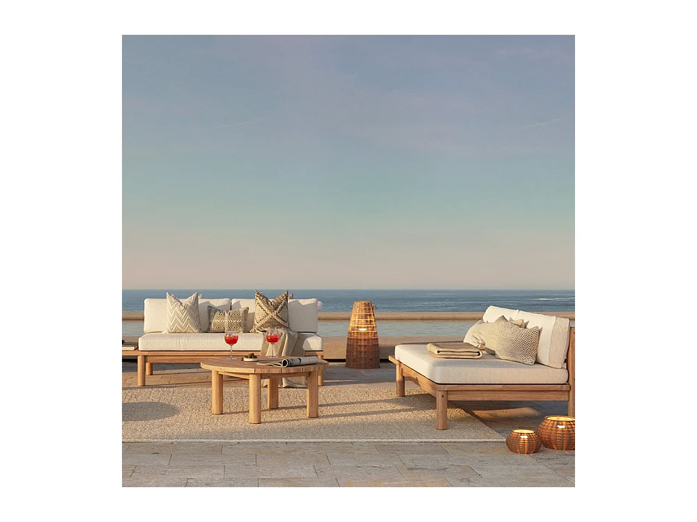 Sofá de jardín de 2 plazas en madera de teca maciza y tela - Nadila