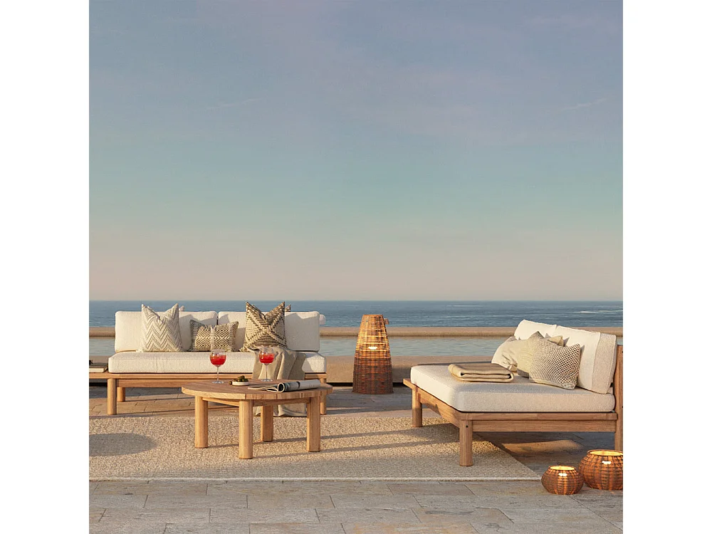 Divano da giardino a 2 posti in legno massiccio di teak e tessuto - Nadila