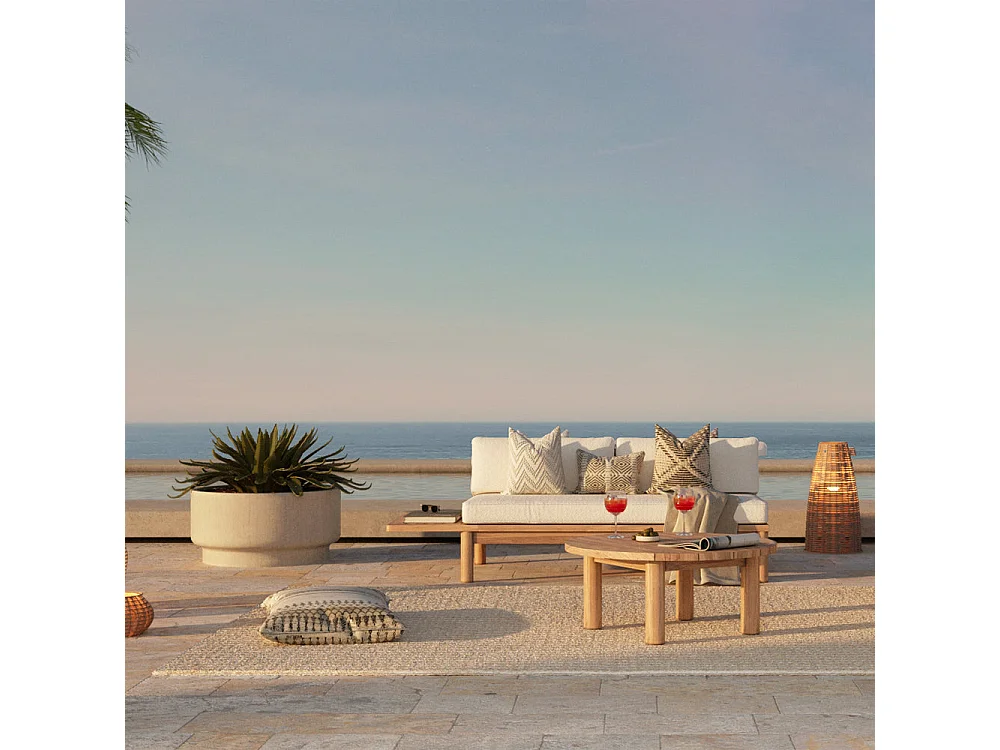 Divano da giardino a 2 posti in legno massiccio di teak e tessuto - Nadila