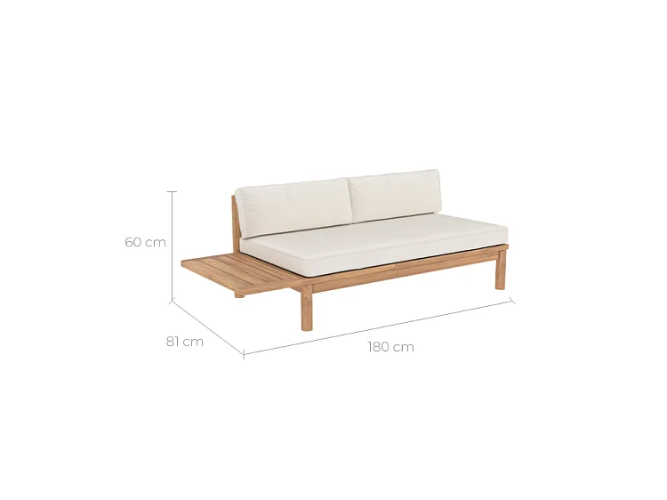 Canapé de jardin 2 places en bois de teck massif et tissu - Nadila