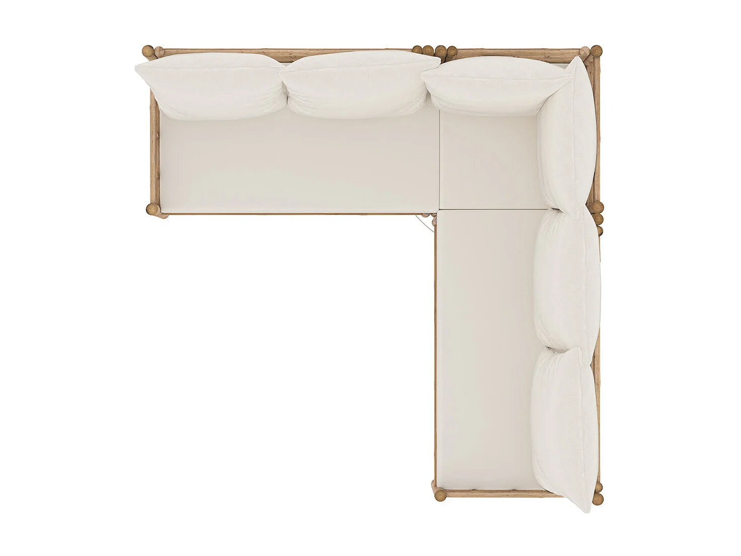 Canapé d'angle de jardin 4/5 places en bambou et coussins blancs - Vadella