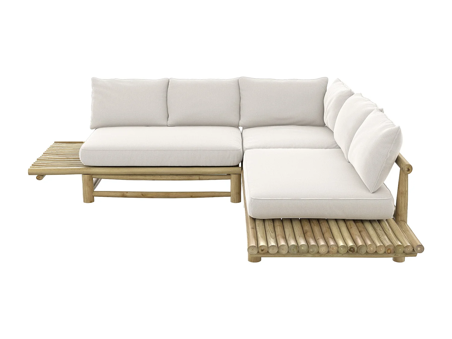 Divano angolare da giardino in teak e cuscini bianchi 4 posti - Sunny