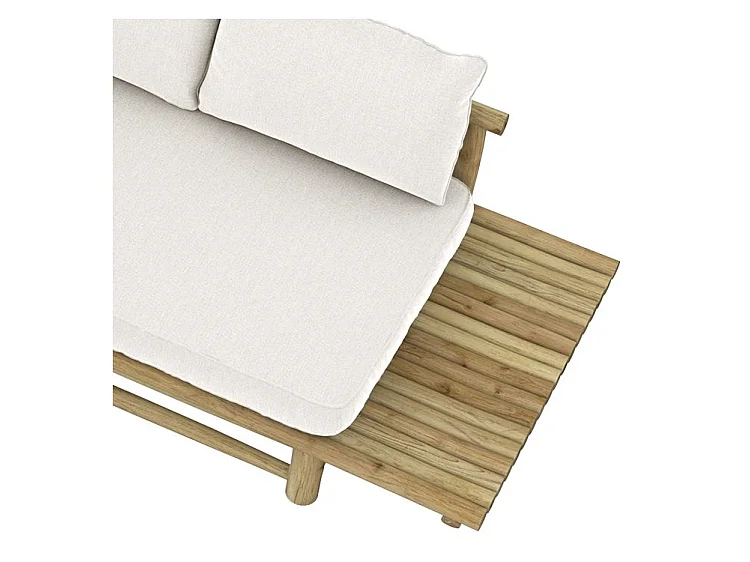 Divano angolare da giardino 4 posti in teak e cuscini bianchi - Sunny