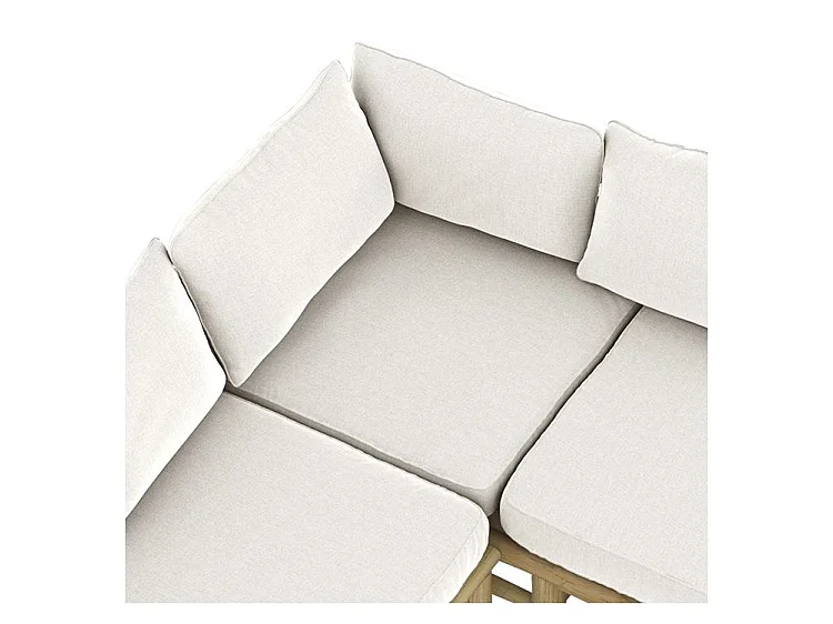 Divano angolare da giardino 4 posti in teak e cuscini bianchi - Sunny