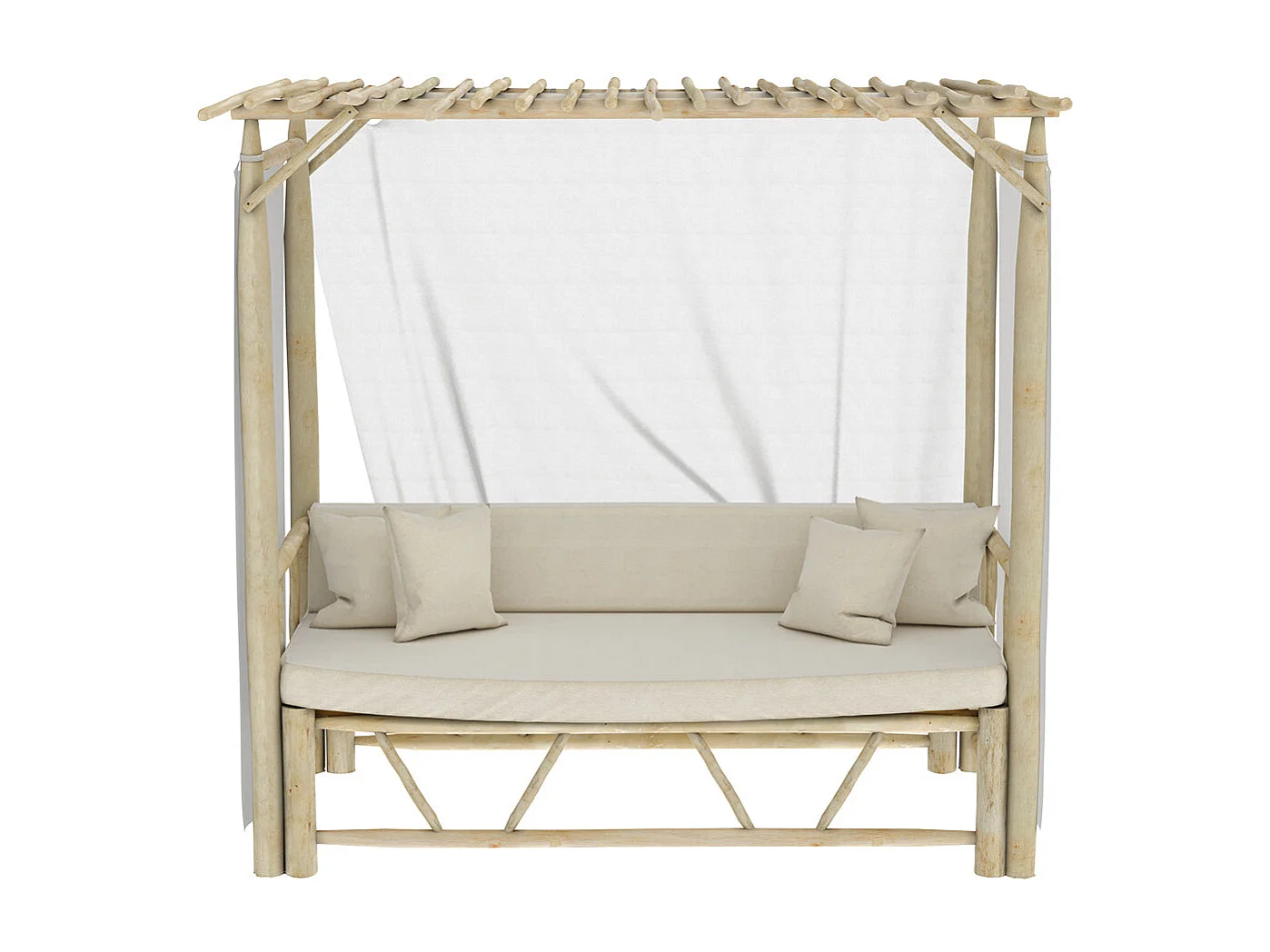 Letto a baldacchino da esterno in ramo di teak e tela - Tika