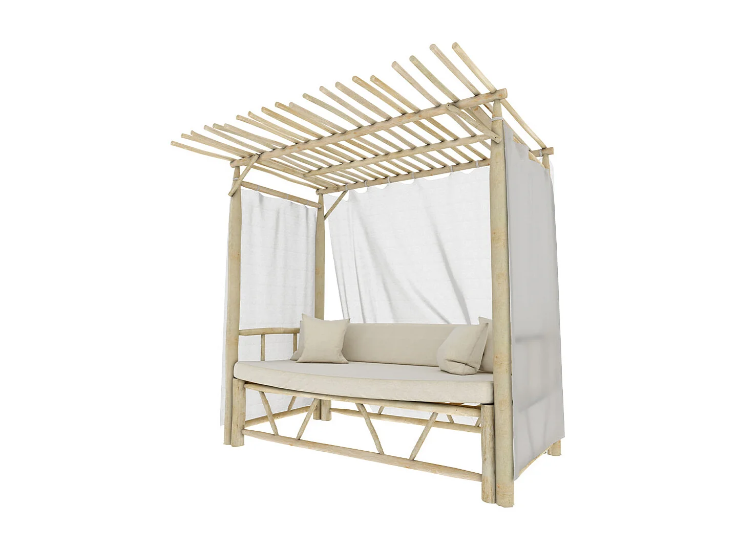 Letto a baldacchino da esterno in ramo di teak e tela - Tika