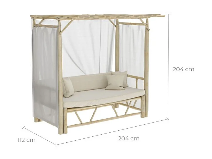 Letto a baldacchino da esterno in ramo di teak e tela - Tika