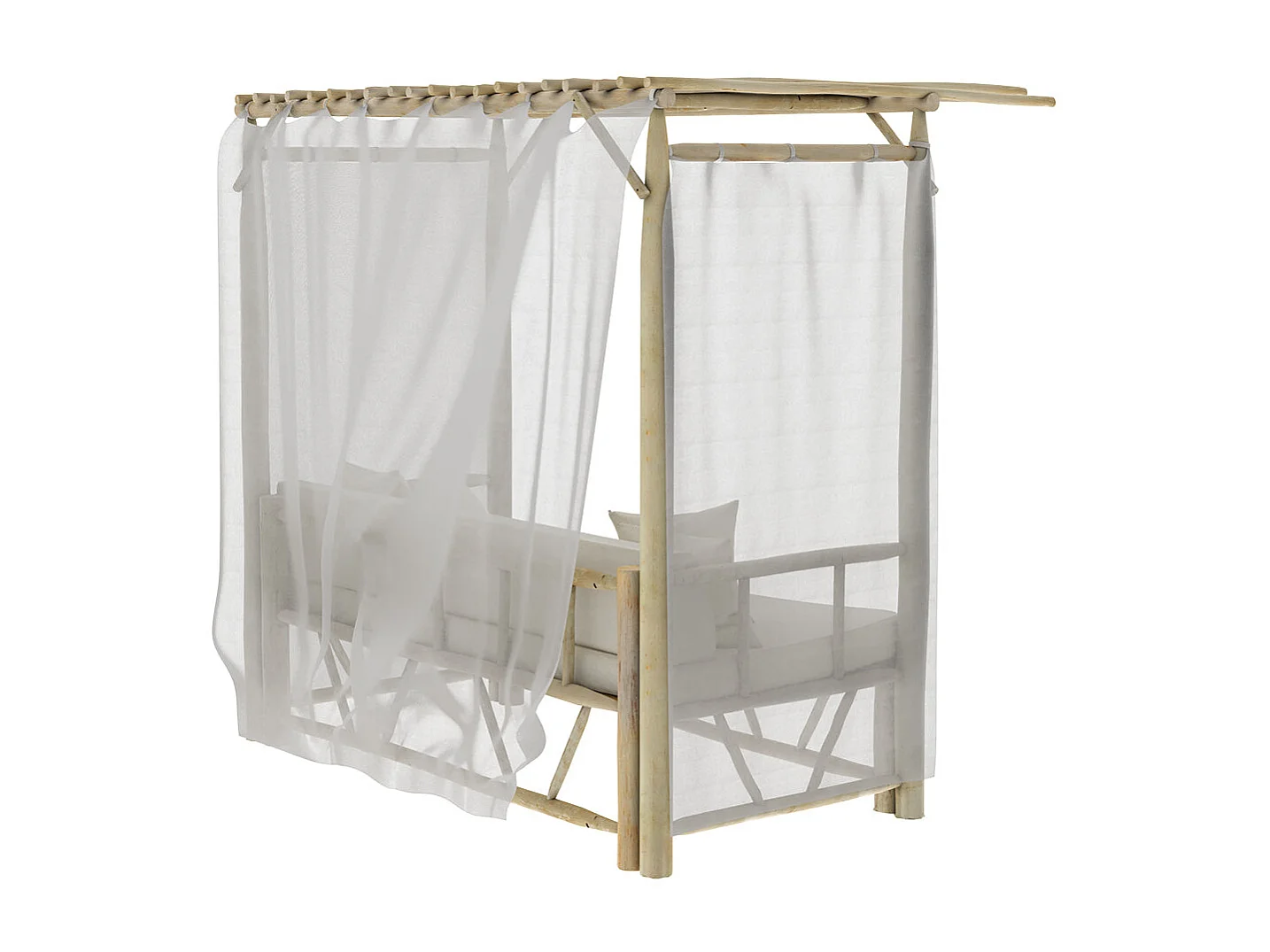 Letto a baldacchino da esterno in ramo di teak e tela - Tika