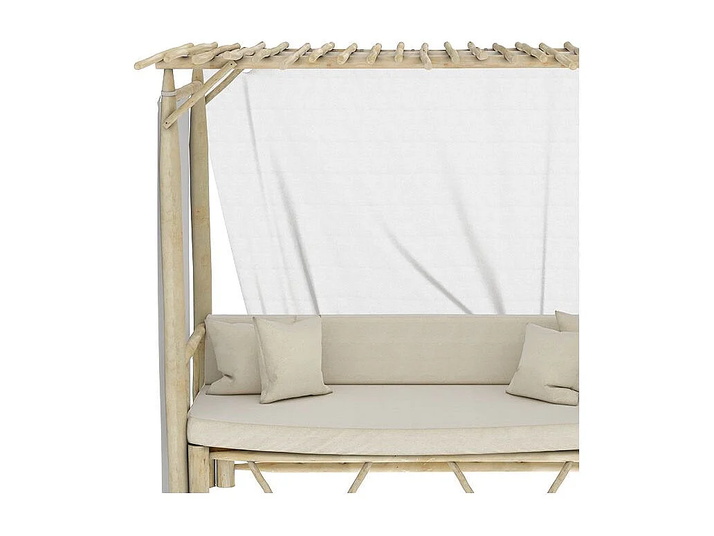 Letto a baldacchino da esterno in ramo di teak e tela - Tika