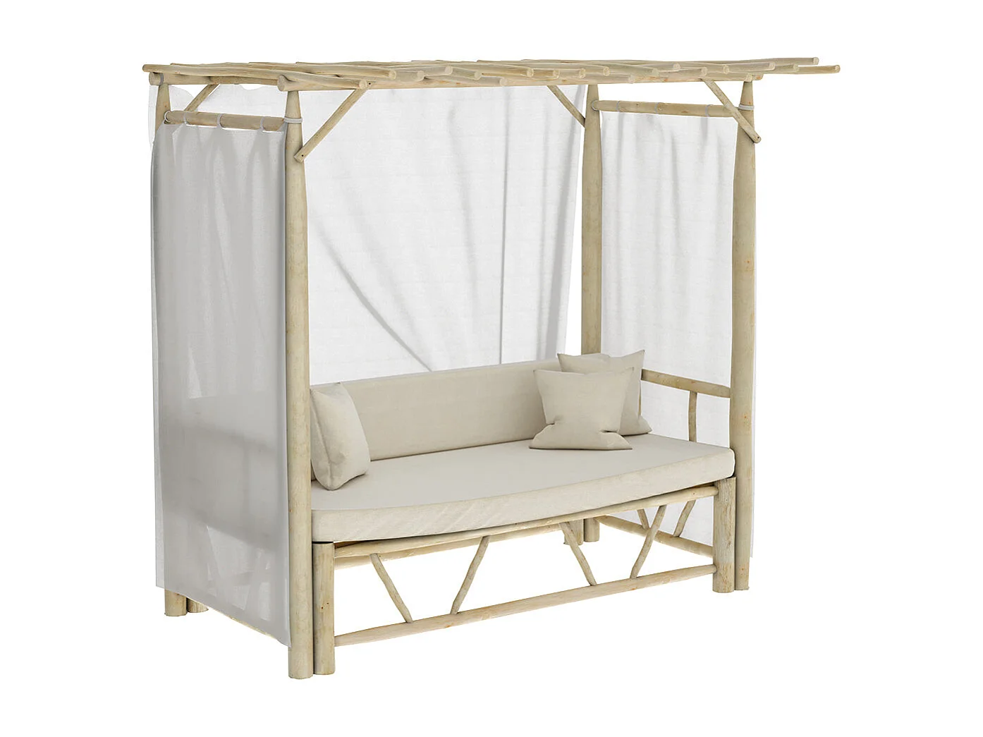 Letto a baldacchino da esterno in ramo di teak e tela - Tika