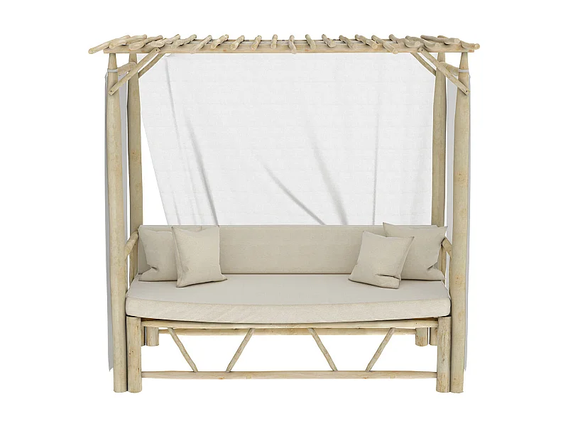 Letto a baldacchino da esterno in ramo di teak e tela - Tika