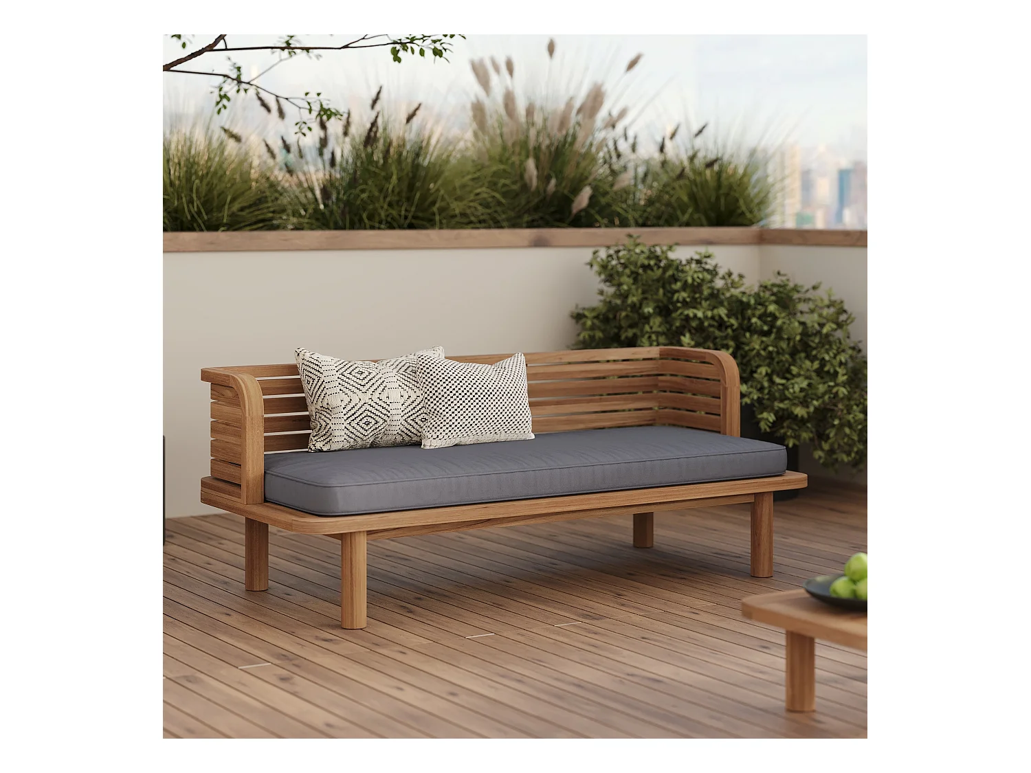 Panca da giardino in teak e cuscino grigio 2 posti - Kilda