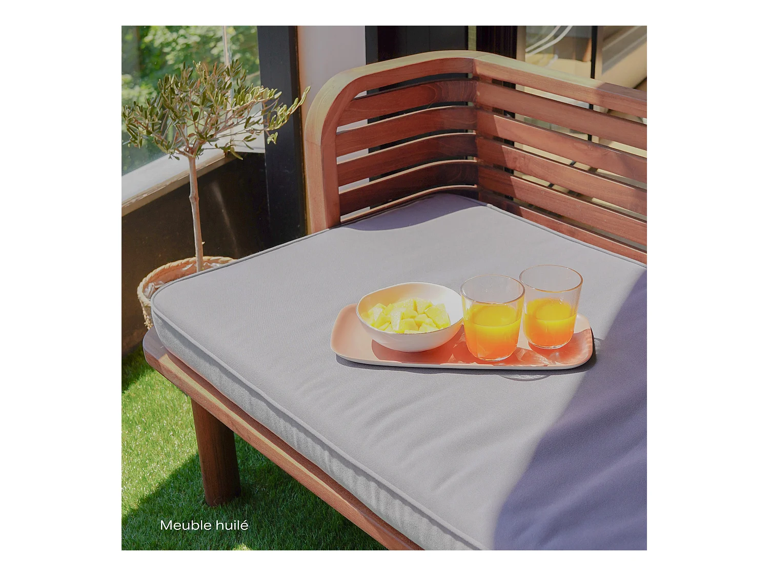 Panca da giardino in teak e cuscino grigio 2 posti - Kilda