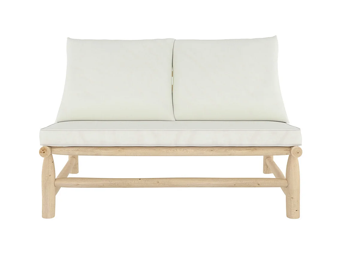 Banquette de jardin 2 places en teck et coussins blanc cassé - Makam