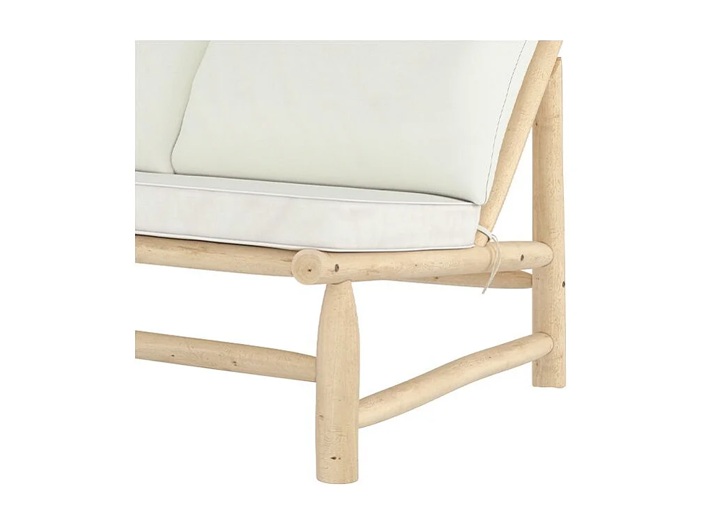 Banquette de jardin 2 places en teck et coussins blanc cassé - Makam