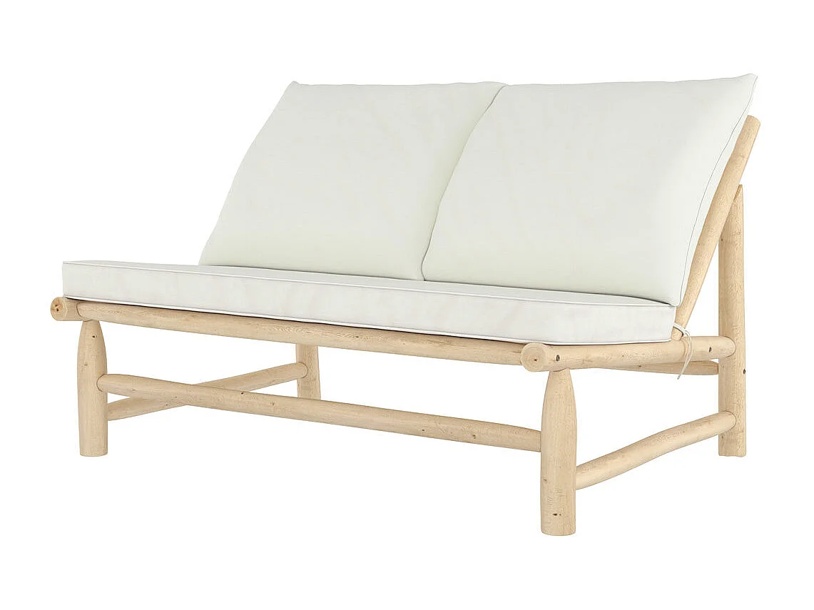 Banquette de jardin 2 places en teck et coussins blanc cassé - Makam