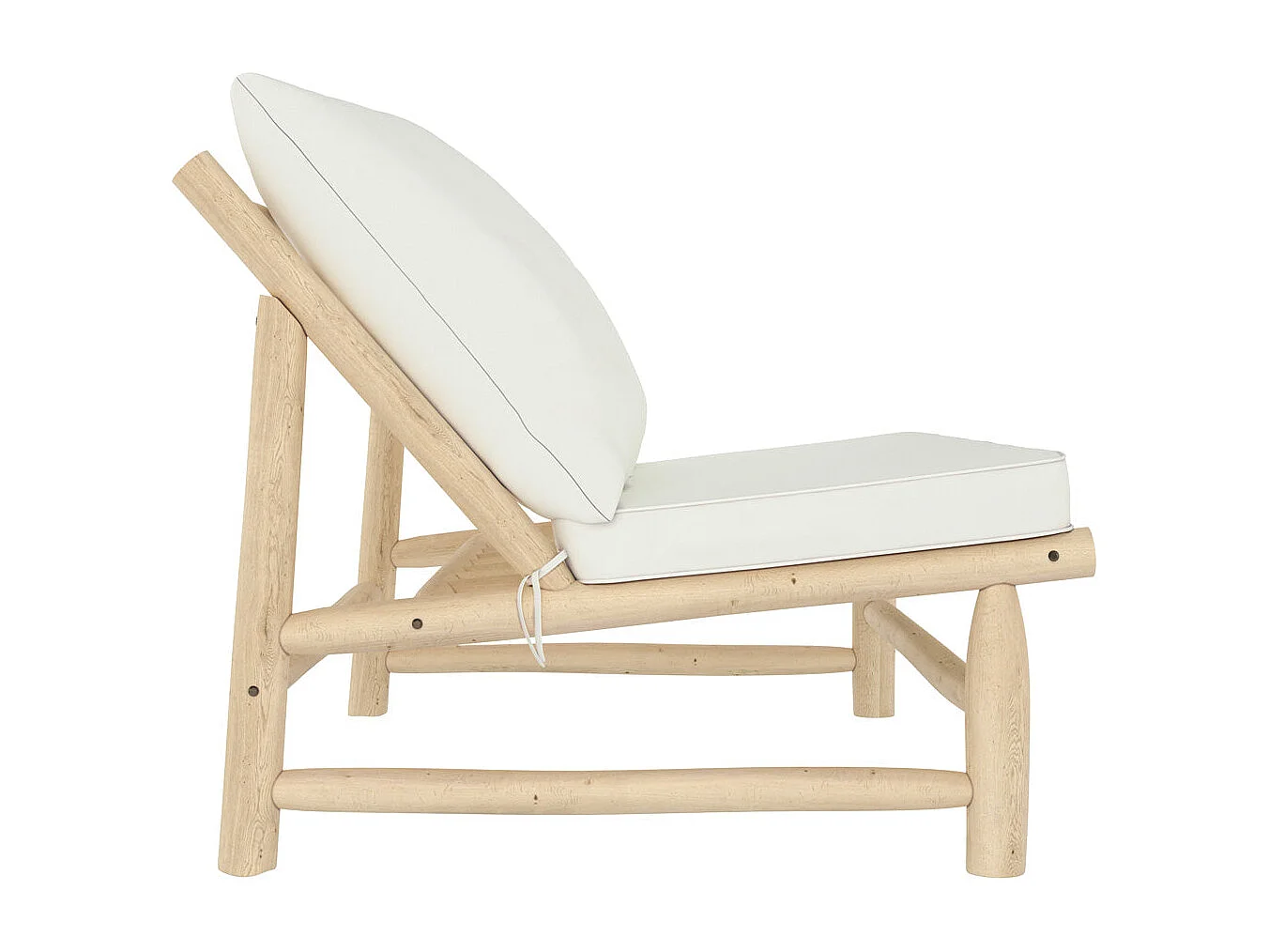 Banquette de jardin 2 places en teck et coussins blanc cassé - Makam