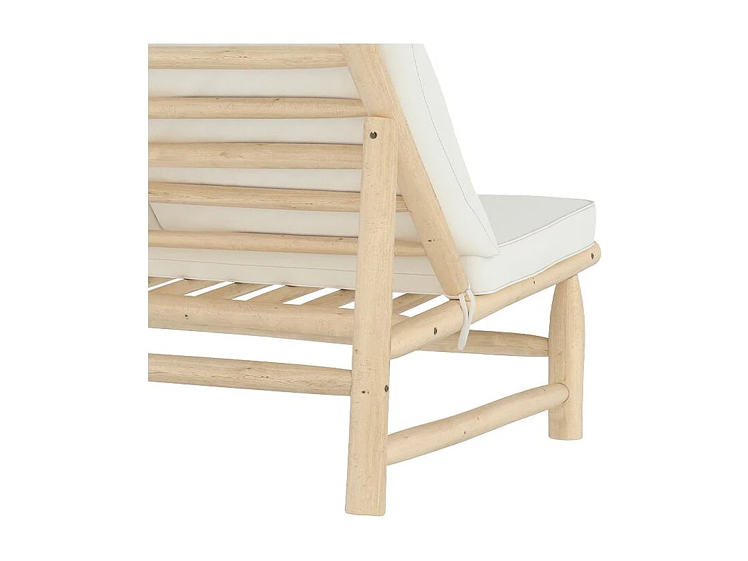 Banquette de jardin 2 places en teck et coussins blanc cassé - Makam