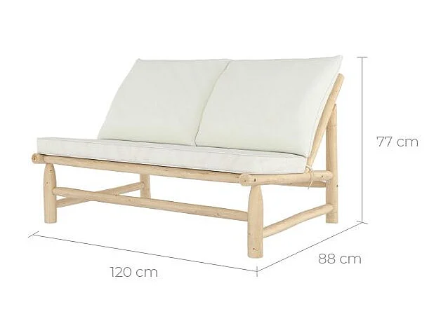 Banquette de jardin 2 places en teck et coussins blanc cassé - Makam