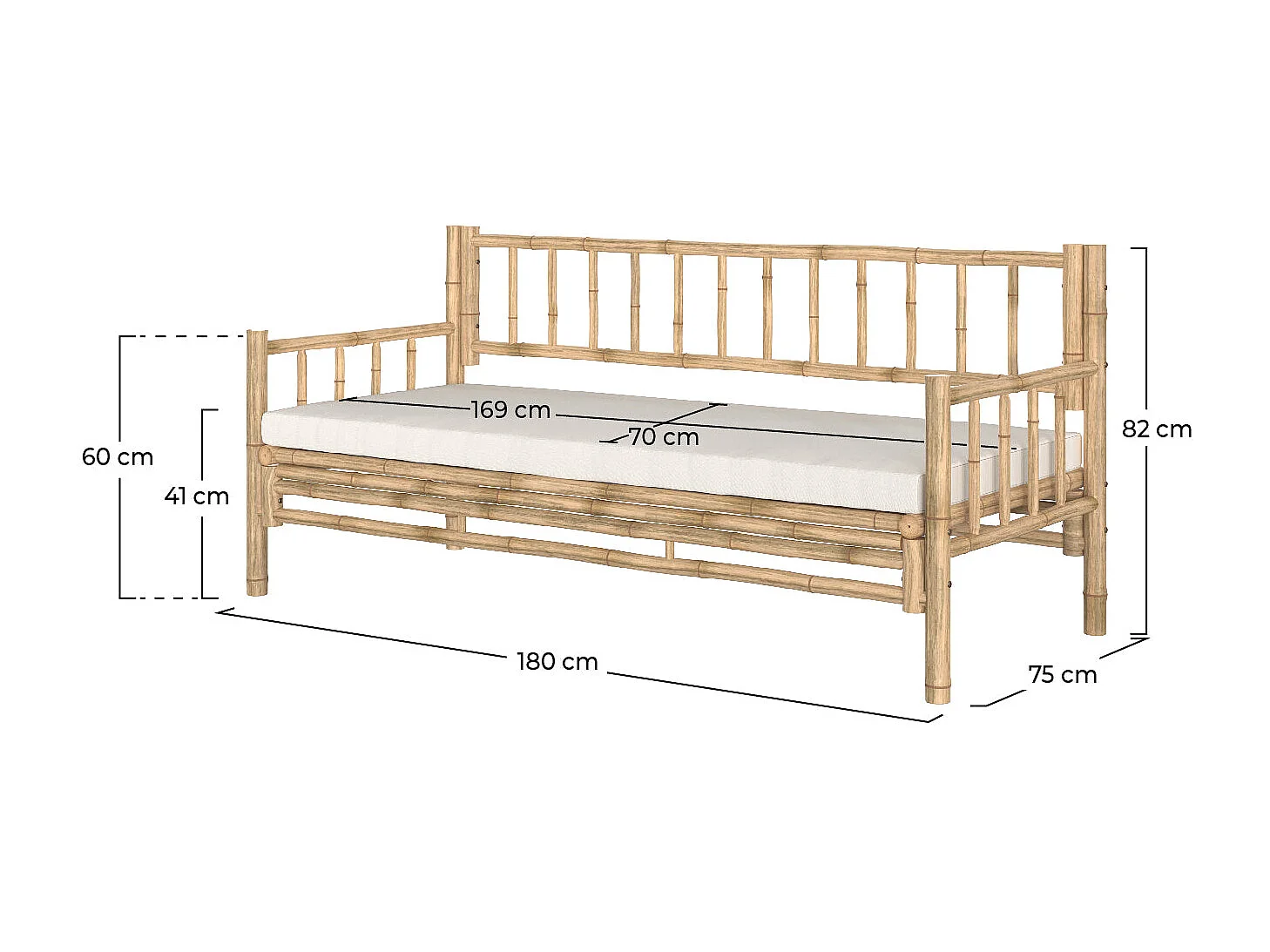 Canapé de jardin 3 places en bambou naturel - Vadella