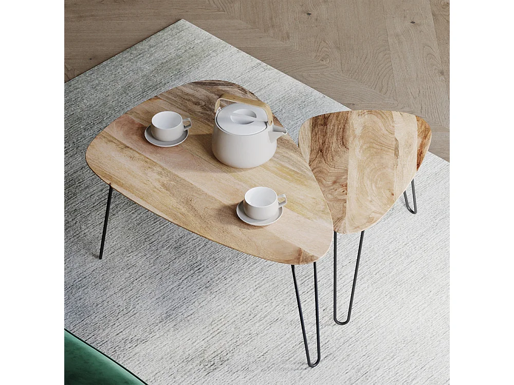 Table basse d'acacia ovale gigogne en bois (lot de 2) - Kiwi