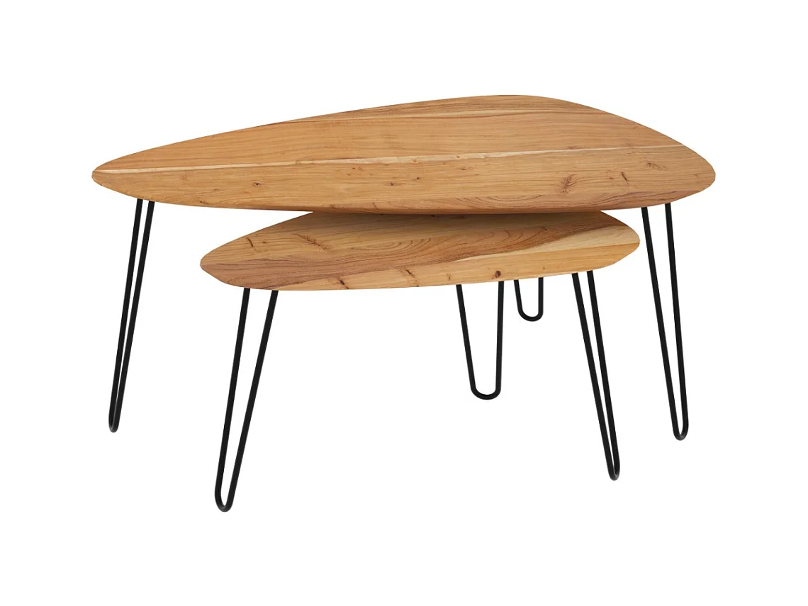 Table basse d'acacia ovale gigogne en bois (lot de 2) - Kiwi