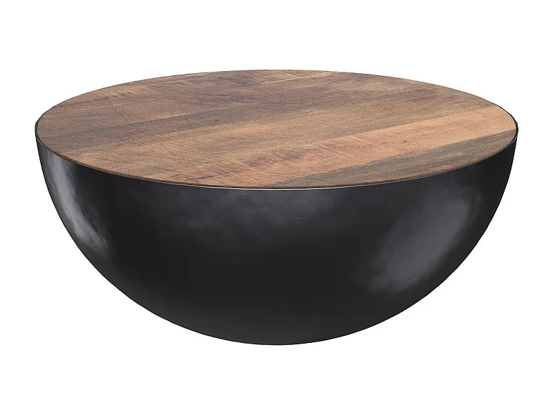 Tavolino rotondo in legno massiccio e metallo 70 cm - Tajy