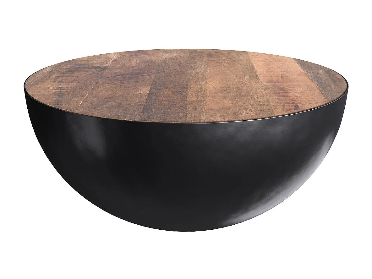 Tavolino rotondo in legno massiccio e metallo 70 cm - Tajy