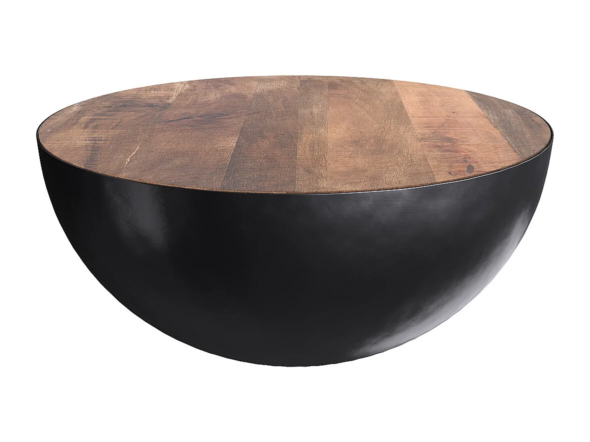 Tavolino rotondo in legno massiccio e metallo 70 cm - Tajy