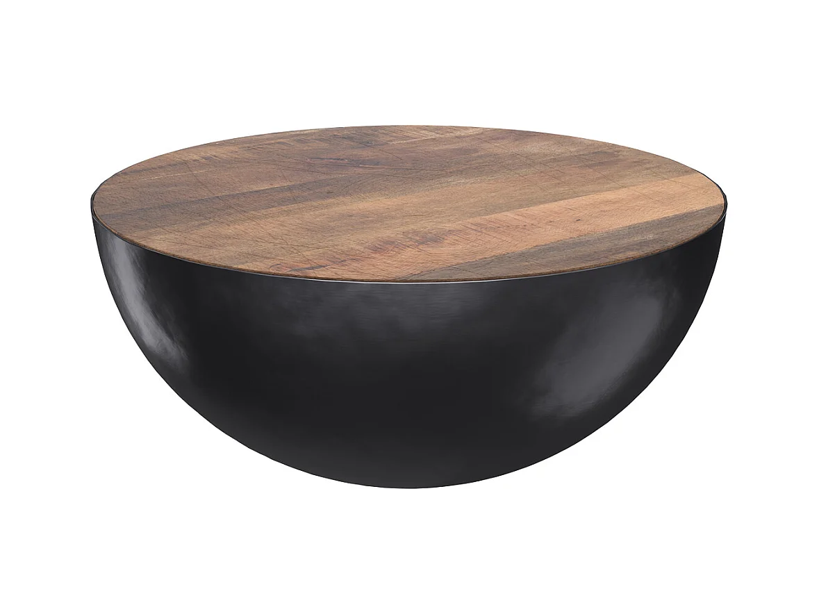 Table basse ronde en bois massif et métal D70 cm - Tajy