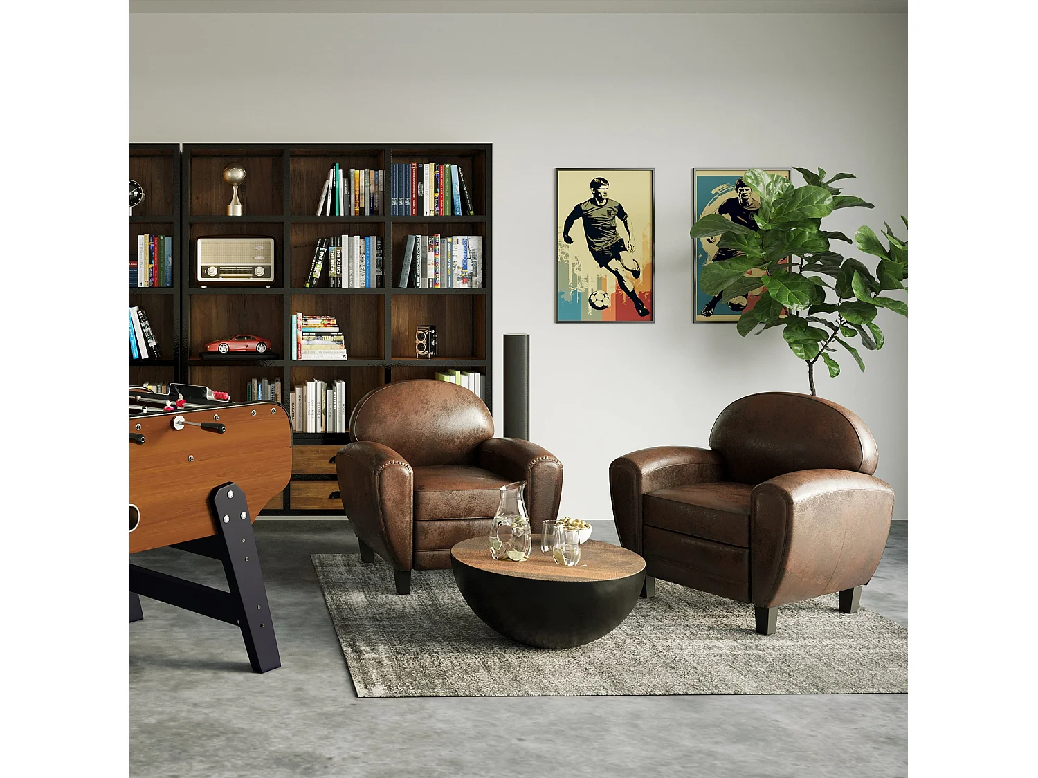 Mesa de centro redonda de 70cm en madera maciza y metal - Tajy