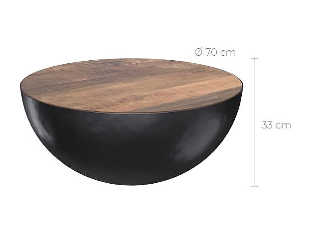 Table basse ronde en bois massif et métal D70 cm - Tajy