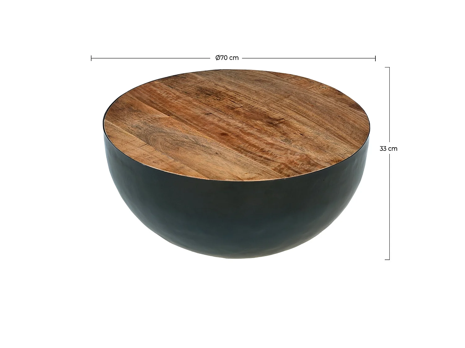 Tavolino rotondo in legno massello e metallo D70 cm - Tajy