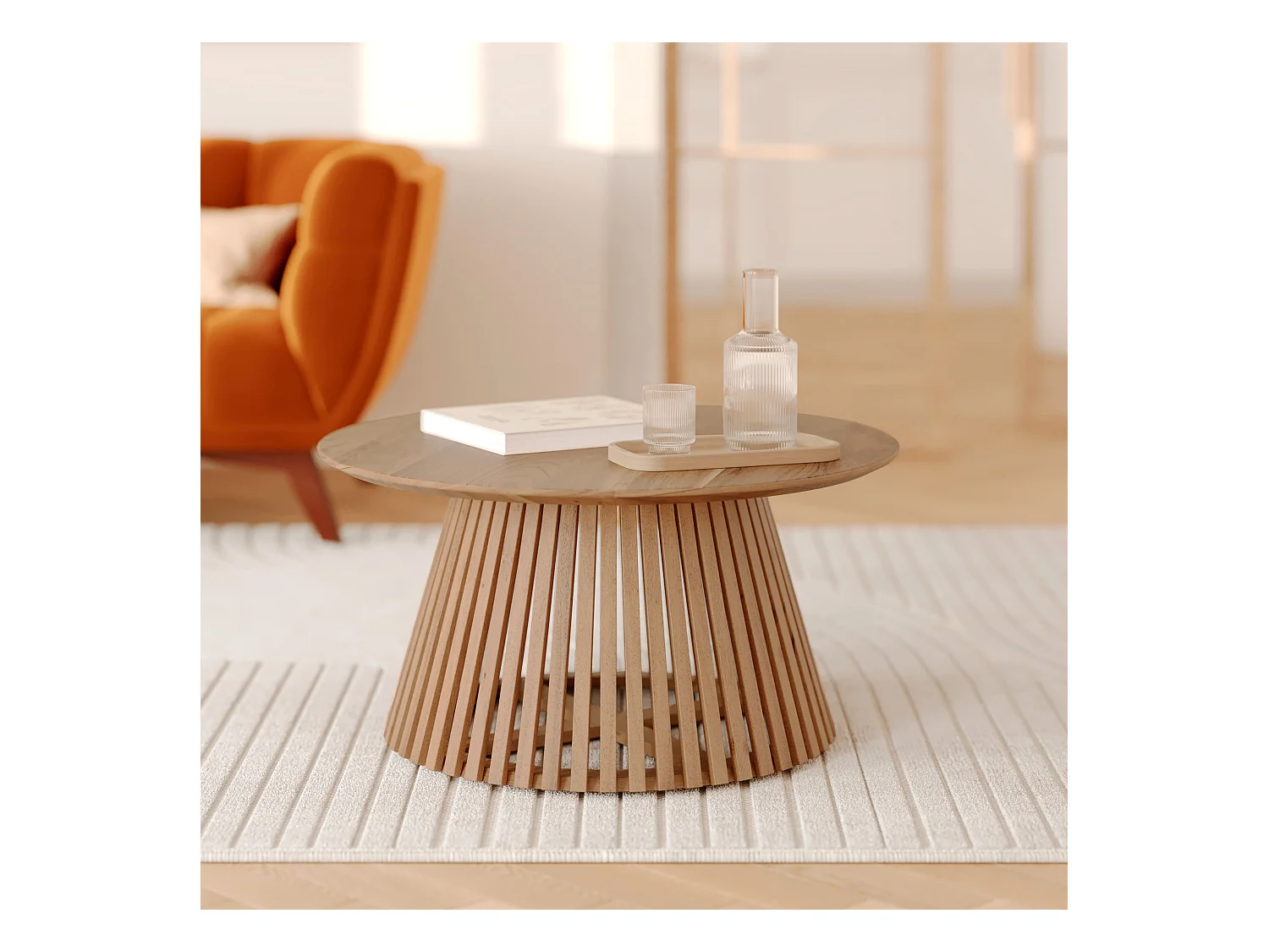Mesa de centro redonda de madera de acacia ÿ80cm - Képès
