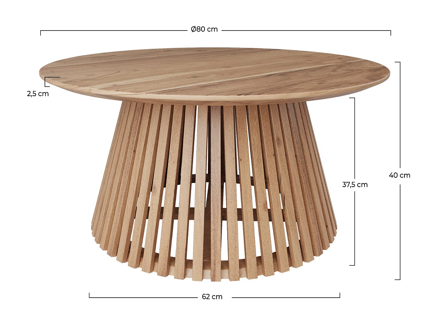 Mesa de centro redonda de madera de acacia ÿ80cm - Képès