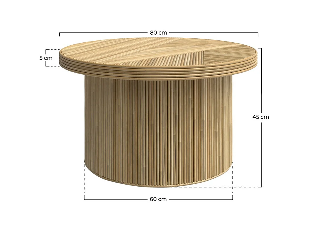 Tavolino rotondo ÿ80 in rattan naturale - Hélène