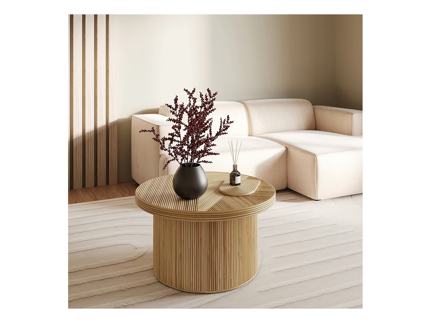 Table basse ronde D80 cm en rotin naturel - Hélène